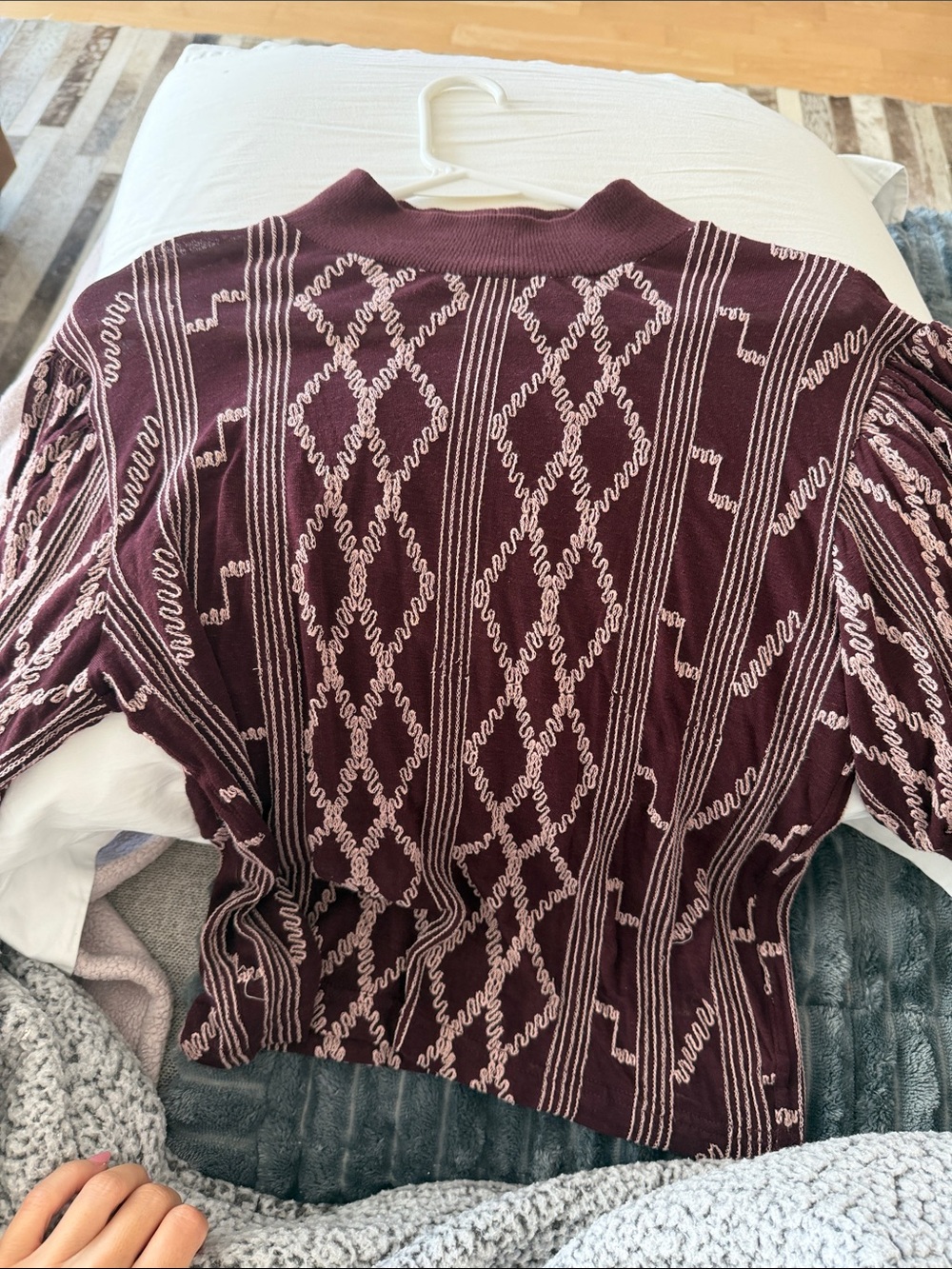 Free People Burgundy Mock Neck Knit Top with Pink Stitching